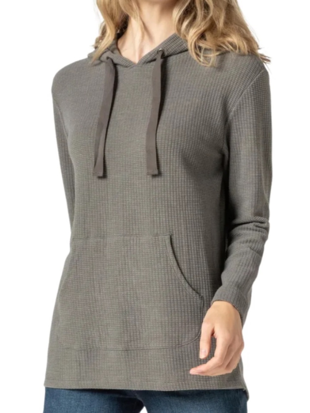 Lilla P Waffle Knit Shirt Jacket in Charcoal Gray medium